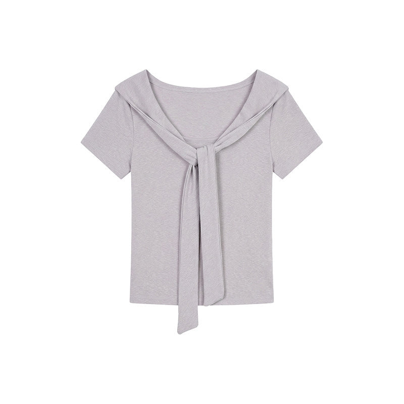 European And American Foreign Trade Amazon Cross-Border Women'S Clothing Wholesale Shawl Collar Lace-Up T-Shirt Women'S Slim Short-Sleeved Top Summer
