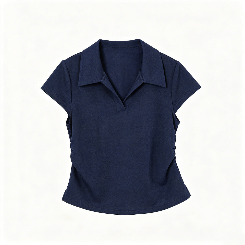 Spot European And American Foreign Trade Amazon Women'S Clothing 95 Cotton 5 Spandex Short-Sleeved Polo Shirt T-Shirt Women'S Summer Waist Top
