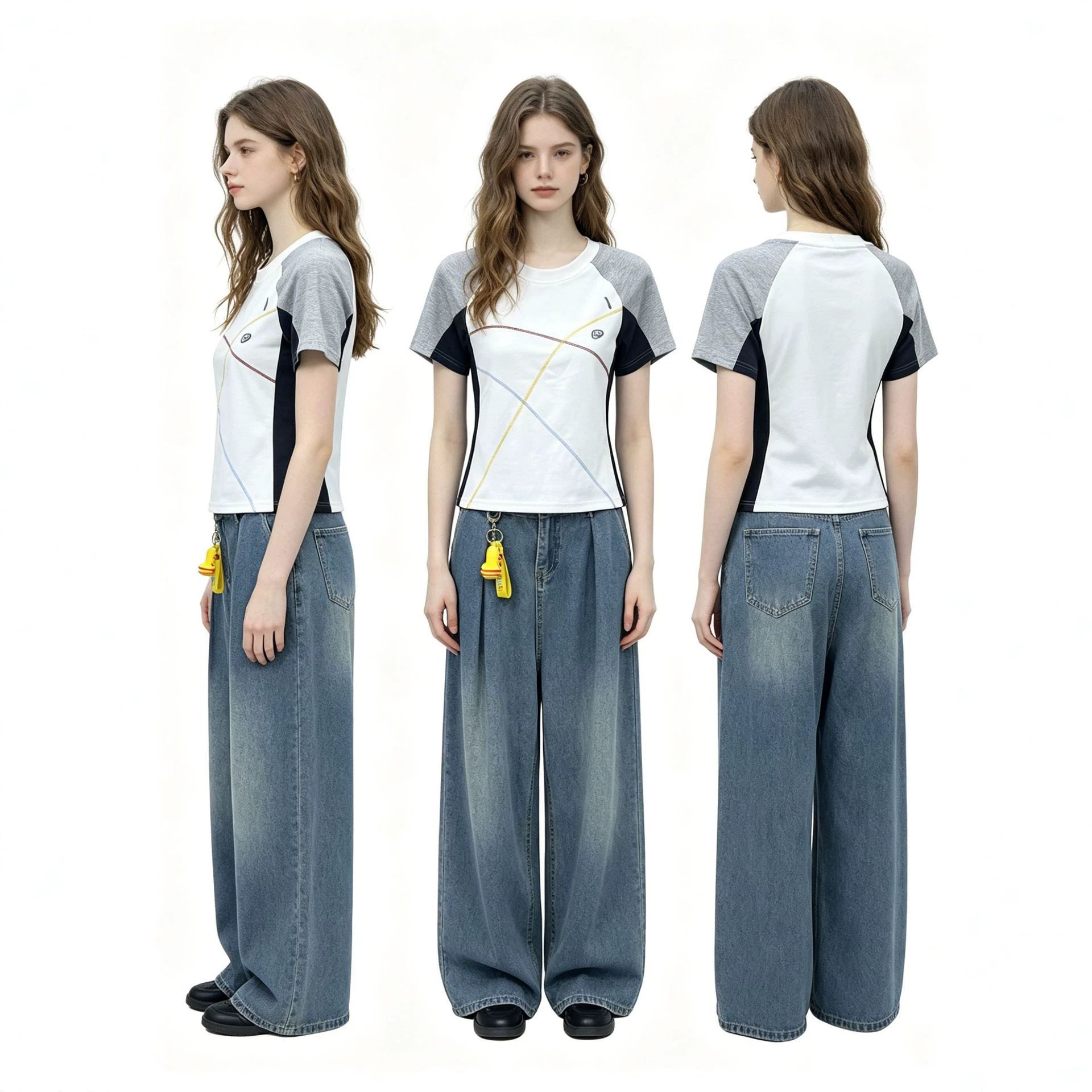 92% Cotton 8% Spandex European And American Foreign Trade Ready-Made Women'S Clothing American Topstitch Short-Sleeved T-Shirt Women'S Summer Sports Slim Top