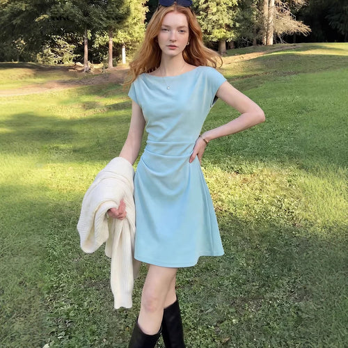 European And American Foreign Trade Amazon Cross-Border Wholesale One-Line Collar Dress Women'S Pleated Waist High-End Commuter Skirt