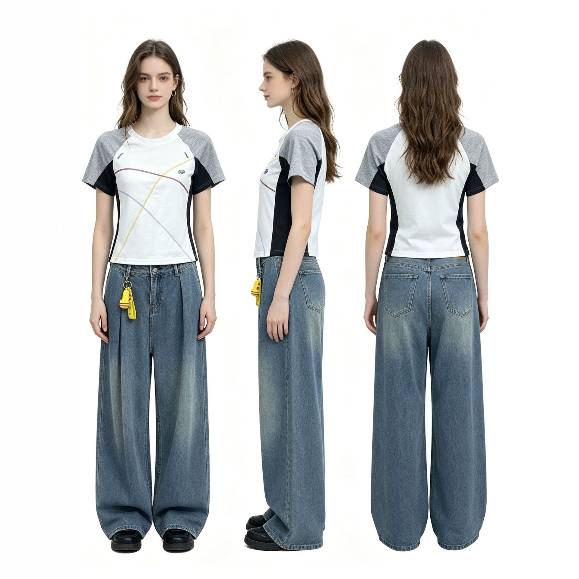 92% Cotton 8% Spandex European And American Foreign Trade Ready-Made Women'S Clothing American Topstitch Short-Sleeved T-Shirt Women'S Summer Sports Slim Top