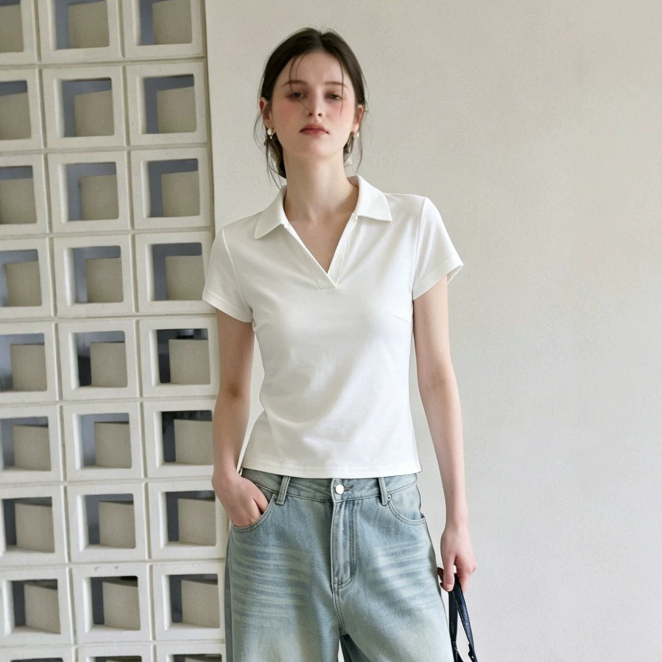 Zy415 European And American Foreign Trade Cross-Border Source Women'S Waist Slim Fit Polo Collar T-Shirt Summer Casual Sports Short Top