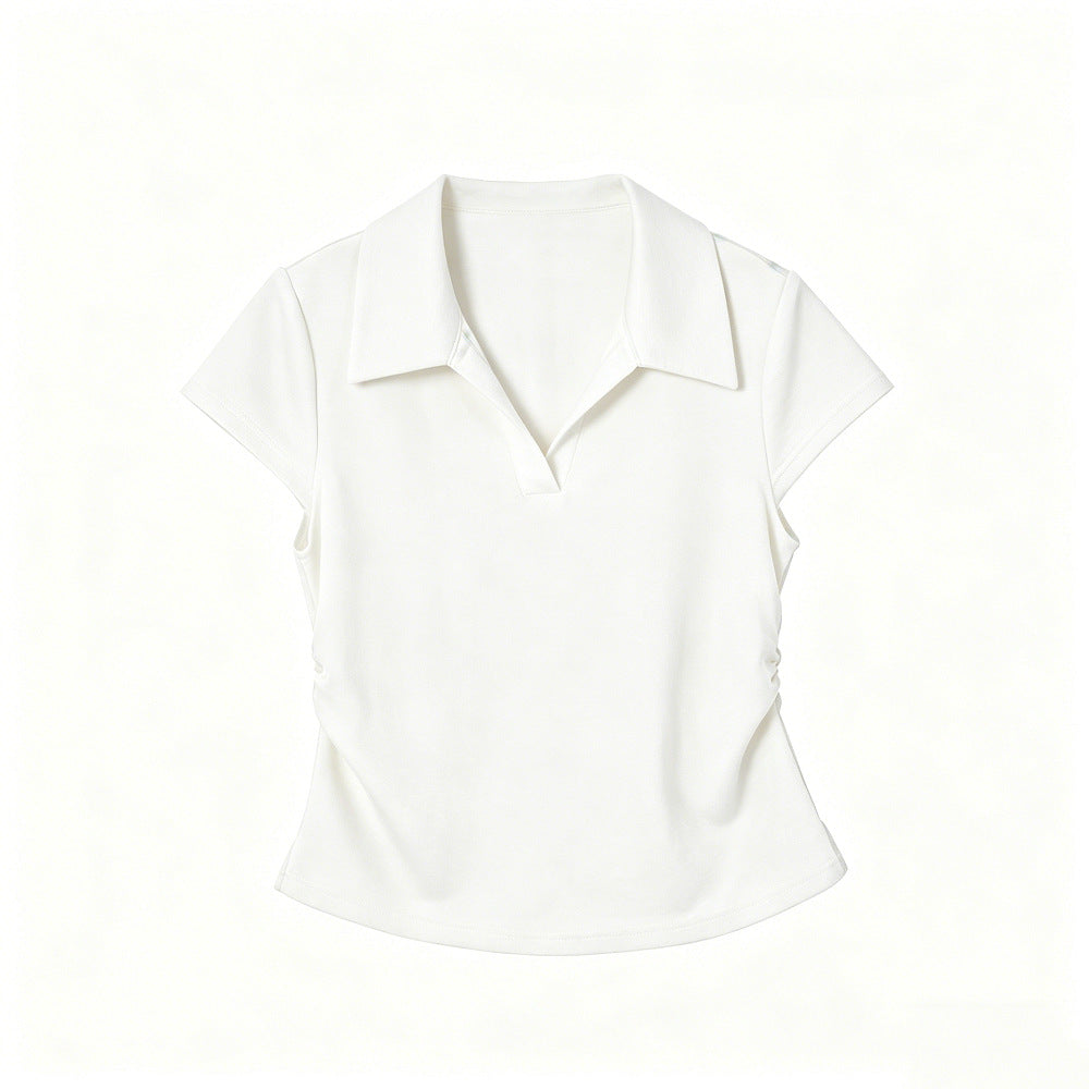 Spot European And American Foreign Trade Amazon Women'S Clothing 95 Cotton 5 Spandex Short-Sleeved Polo Shirt T-Shirt Women'S Summer Waist Top