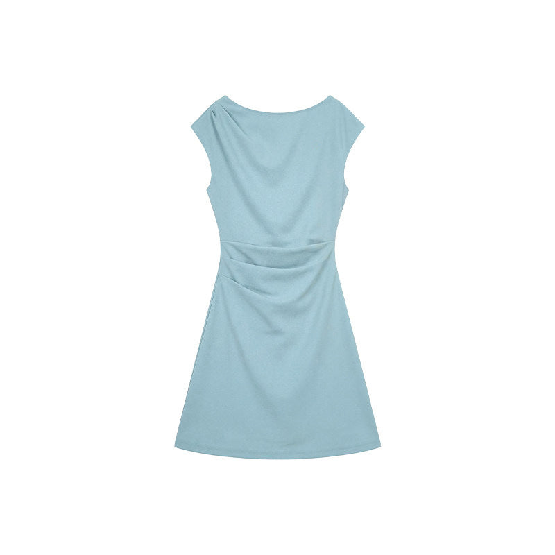 European And American Foreign Trade Amazon Cross-Border Wholesale One-Line Collar Dress Women'S Pleated Waist High-End Commuter Skirt
