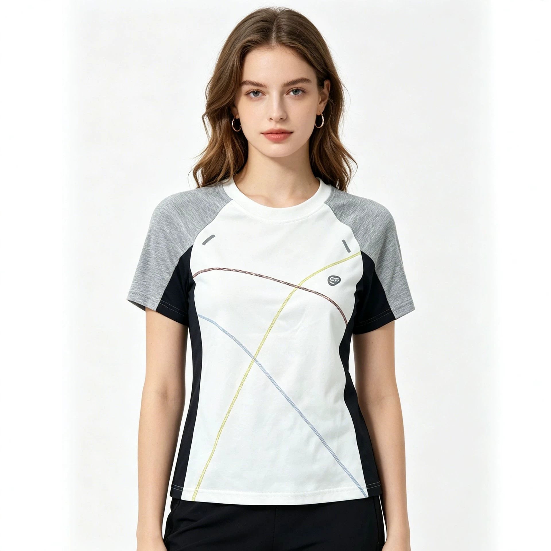 92% Cotton 8% Spandex European And American Foreign Trade Ready-Made Women'S Clothing American Topstitch Short-Sleeved T-Shirt Women'S Summer Sports Slim Top