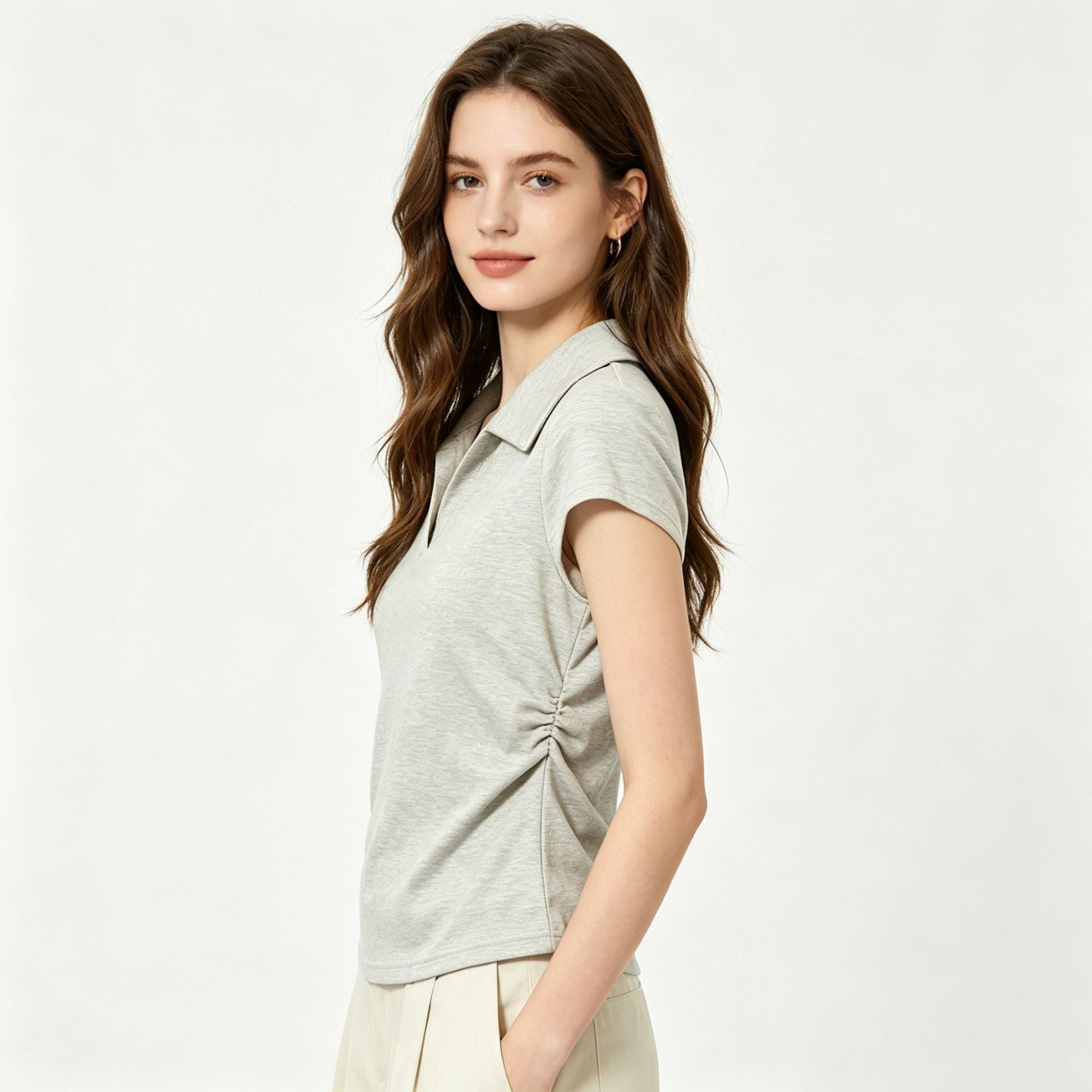 Spot European And American Foreign Trade Amazon Women'S Clothing 95 Cotton 5 Spandex Short-Sleeved Polo Shirt T-Shirt Women'S Summer Waist Top