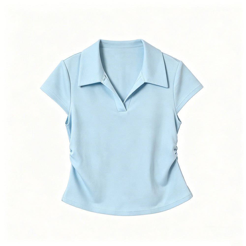 Spot European And American Foreign Trade Amazon Women'S Clothing 95 Cotton 5 Spandex Short-Sleeved Polo Shirt T-Shirt Women'S Summer Waist Top