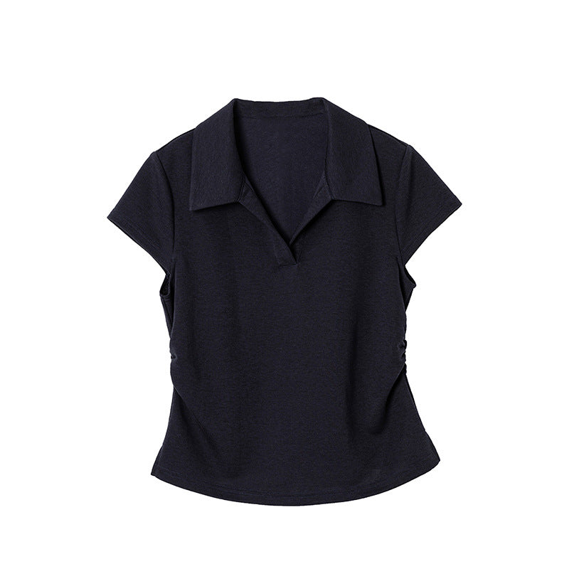 Spot European And American Foreign Trade Amazon Women'S Clothing 95 Cotton 5 Spandex Short-Sleeved Polo Shirt T-Shirt Women'S Summer Waist Top