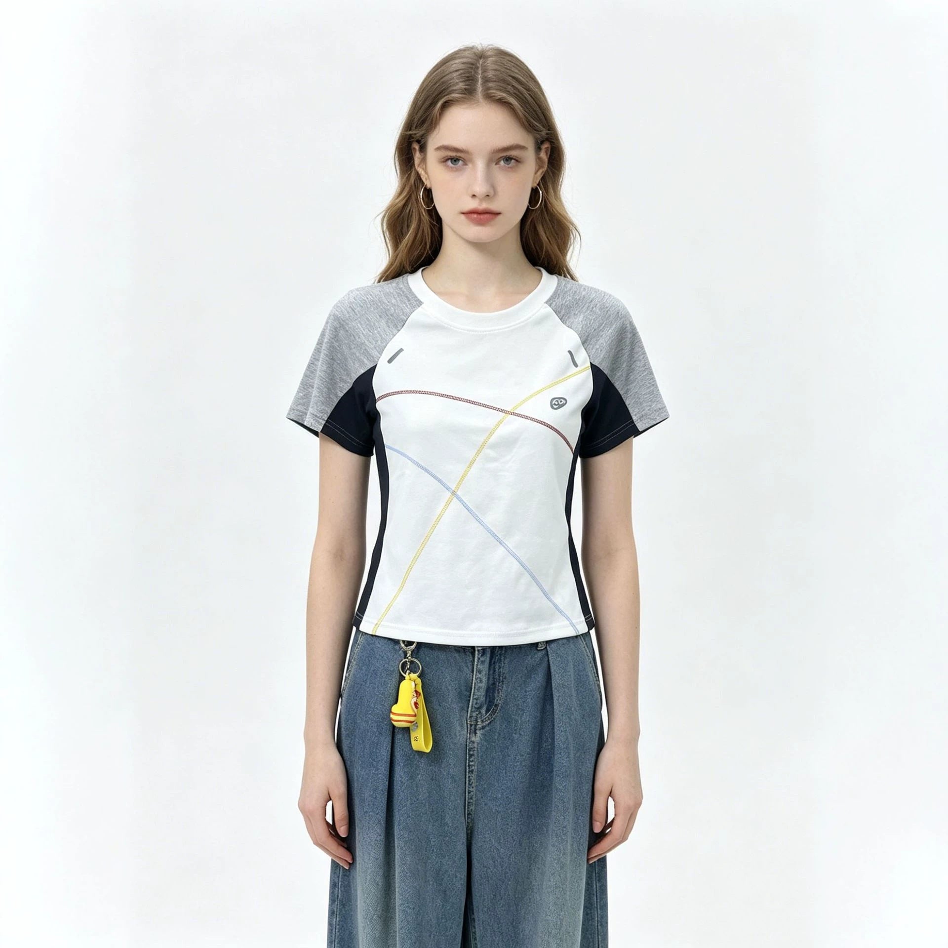 92% Cotton 8% Spandex European And American Foreign Trade Ready-Made Women'S Clothing American Topstitch Short-Sleeved T-Shirt Women'S Summer Sports Slim Top