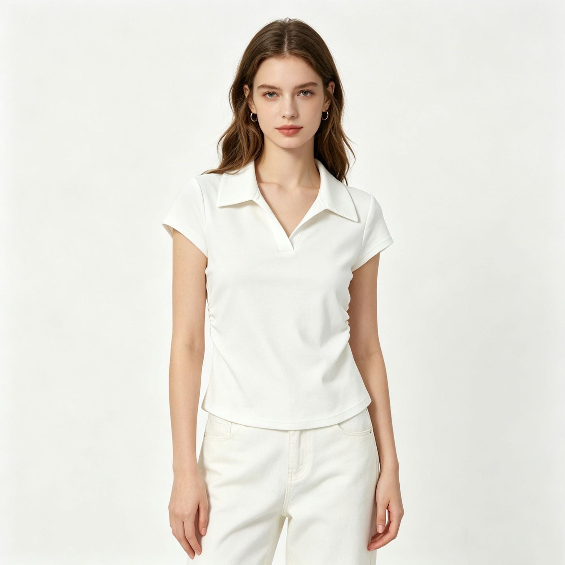 Spot European And American Foreign Trade Amazon Women'S Clothing 95 Cotton 5 Spandex Short-Sleeved Polo Shirt T-Shirt Women'S Summer Waist Top